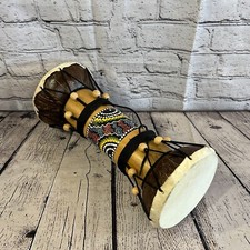 32cm Two Ended Wooden Djembe Bongo Painted African Influenced Drum High Handmade