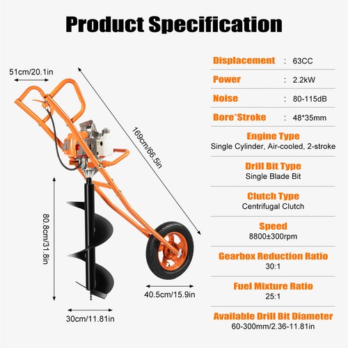 3hp 63cc post hole digger - post, gas