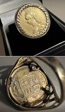 Solid Gold 22ct Sovereign Coin Ring 1887 Shield Back Queen Victoria Jubilee