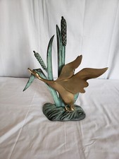 Vintage  Brass Flying  Duck Bird Goose in the Cattails Figurine Statue