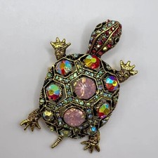 lovely Vintage Antique Turtle Brooch Rhinestone Crystal Women Men Jewelry Gift
