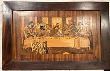 Vtg Marquetry Wood Inlay Christ's Last Supper Christian Wall Art Framed 21"x 13"