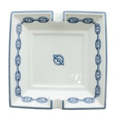 Hermes Paris Porcelain Ashtray Change Tray Chaine d’Ancre Blue 16cm Cigar Dish