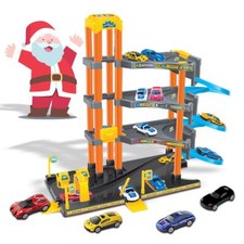 Children Parking Play Set with 4 Cars Garage Petrol Station Indoor Fun Games