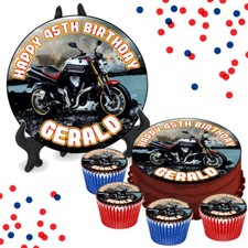 Motorbike By Water PERSONALISED Birthday Edible 8 Inch Icing OR Cupcake Toppers