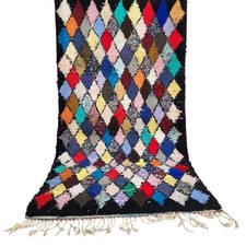 Handmade Vintage Moroccan Rug 6'x3' Vibrant Diamond Pattern Unique Fringe Carpet