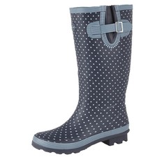 Ladies Blue Polka Dot Wide Calf Fit Wellington Boots Snow Waterproof Wellie 3-9