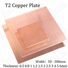 T2 Pure Copper Sheet Sheet Copper Block Laser Cut Many Sizes 0.05mm - 1mm Thick