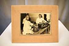 Vintage Photograph Black & White Musician Depicts Tabla Player Harmonium Player"