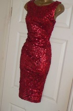 Phase Eight red sequin stretch pencil wiggle evening party dress size 10