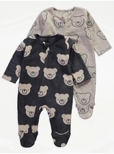 2 Pack 6-9 Months Boys Warm Fleece Sleepsuits Zip Babygrow Footed Long Sleeve