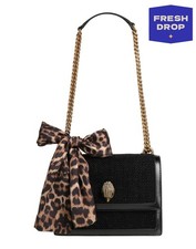 RRP€384 KURT GEIGER Tweed & Leather Shoulder Bag Eagle Head Scarf Detail Chain