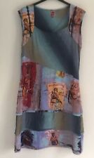 AVENTURES DES TOILES Shift Dress Size 44” Blue Multi Crinkle African Tribal
