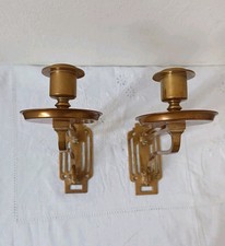 Vintage Brass Piano Candle Holders Lights Lamp Sconces Old Art Nouveau Pair