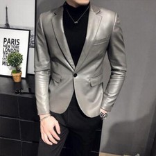 Mens Jacket Motor Biker Faux Leather Coat Slim Fit Outwear Formal Work Clubwear 