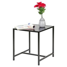 Black Metal Side Table Narrow Bedside End Nightstand Coffee Table with Storage