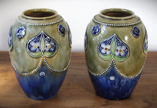 Royal Doulton Lambeth Vases Pair By Lily Partington c. 1920s 8218 18cm