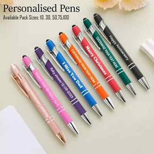 Personalised Pens 1-100 Bulk Order Stylus Pens ANY MESSAGE/TEXT Customise Pen