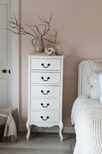 Juliette Tallboy White French 5 Drawer Narrow Chest of Drawers FULLY ASSEMBLED