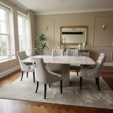 Roma 180cm White Marble Dining Table and 8 Seater Light Grey Wooden Legs Chairs