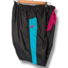 Vintage Nike Track Pants Mens Small Black Neon Pink Nylon Tracksuit Bottoms 