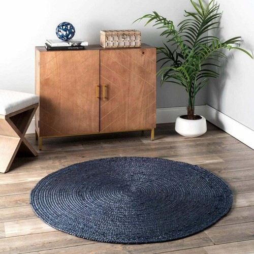 Round rug blue - blue, natural