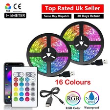 LED Strip Lights USB 1-5m 5050 RGB Colour Changing Tape for kitchen Cabinet, TV
