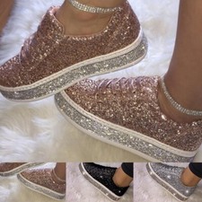 Women Sequins Trainers Bling Glitter Lace Up Running Sports-Shoes-Size