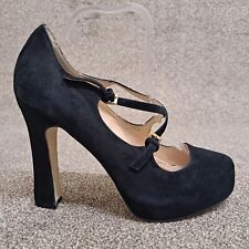 LK Bennett Strappy Shoes Black 41 UK 8 Suede Leather 4.5" Block Heel Platform