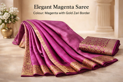 Magenta silk saree with gold - with,