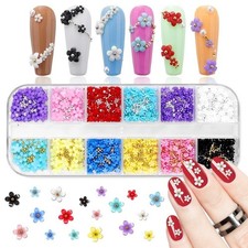 "12-Color 3D Flower Nail Charms with Caviar Beads – Nail Art Accessories"