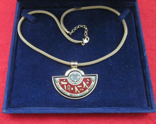 M Frey Wille Half Moon Pendant Necklace Enamelled - 24 carat Gold Plated + Box