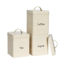 Kitchen Tea Coffee Sugar Canisters Vintage Metal Home Kitchen Storage Caddy Set