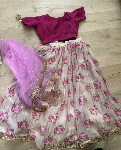 Floral pink lehenga - lehenga, gold