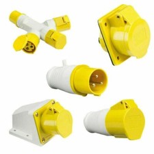 110V 16A 3 PIN YELLOW INDUSTRIAL PLUGS & SOCKETS CEE FORM IP44 HOOK-UPS 