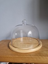 Glass dome Cake Stand with a wooden base. Cover For Cake, Cheese Or Dessert.