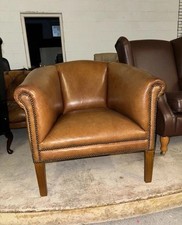 Tan Brown Real Leather Tub Chair