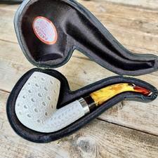 Block Meerschaum  Bent Lattice Teardrop Finish Full Bend w/Metal band Pipe
