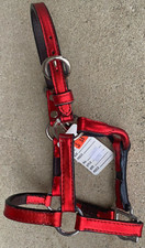 Congress Leather S miniature horse size metallic red Western show halter US made