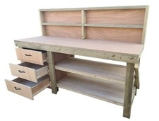 Wooden Eucalyptus Tool Cabinet Workbench With Storage Shelf - Garage Work Table