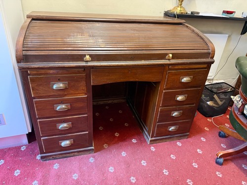 Antique oak roll top - roll, desk