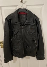 Superdry Mens ‘Brad’ Leather Jacket, Black, Large