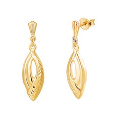 9ct Yellow Gold pierced oval diamond cut drop earrings / Gift box