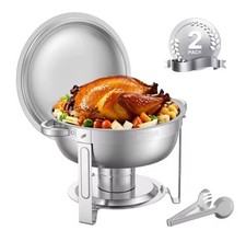 2 Pack Chafer Chafing Dish Set Stainless Steel Bain Marie Food Warmer Round 5L