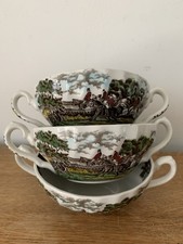 3 Vintage Myotts Country Life Handled Soup Bowls 