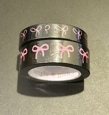 NEW Simply Gilded Black w/ Pink Bows washi tape rolls 10 & 15 mm