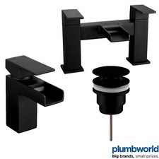 Bathroom Modern Waterfall Black Basin Sink Mono Square Mixer Tap Filler Waste