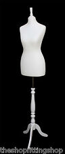 DELUXE Size 8 Female Dressmakers Dummy Mannequin Tailors Cream Bust White Stand 