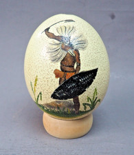 SUPERB SOUTH AFRICAN ZULU TRIBAL ART DECORATED PAINTED OSTRICH EGG WITH WARRIOR!