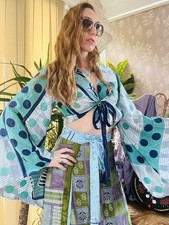 Flared Sleeve Top Vintage Silk Hippie Boho Bell Sleeved Wrap Top Gypsy Bolero